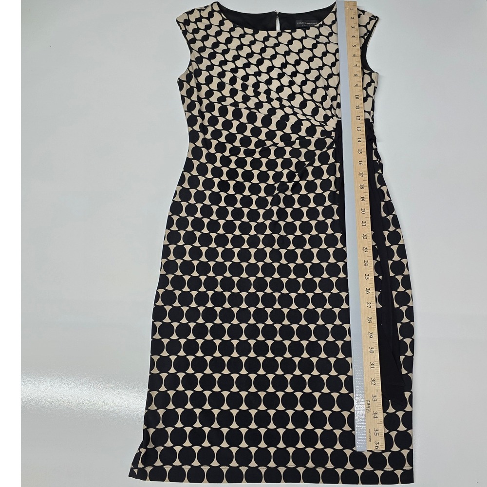 Connected Apparel Tan Black Geometric Retro Sheath Dress Size 6 Artsy Stretch - Picture 7 of 7